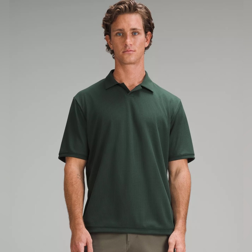 Lululemon Limited Edition/Sold Out Textured-Mesh Men’s Polo: Pine Green/Tan/Blue